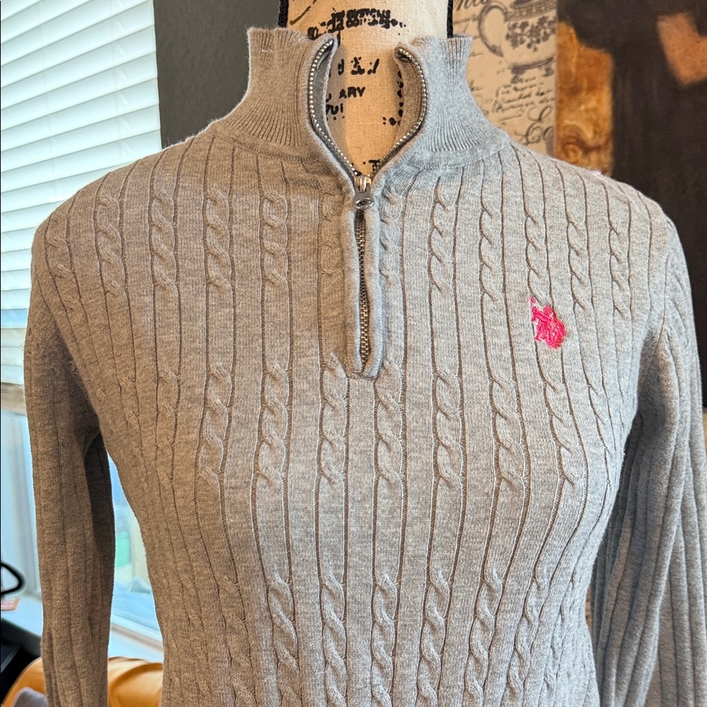 Polo Ralph Lauren Gray Knit Sweater with Pink Logo